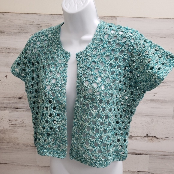 Isaac Mizrahi Tops - Isaac Mizrahi Live Blue White Shrug Size Medium
